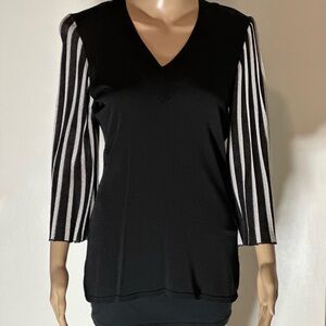 Caprice Black Top with Striped Sleeves